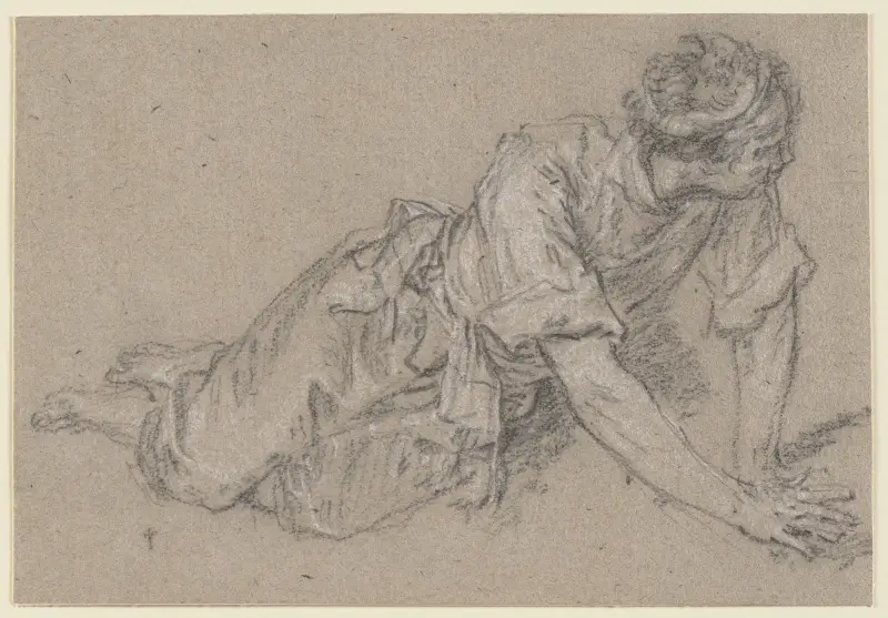 Man på alla fyra på marken (pojke lekande med kycklingar), 1730 – nr 3 av Nicolas Lancret