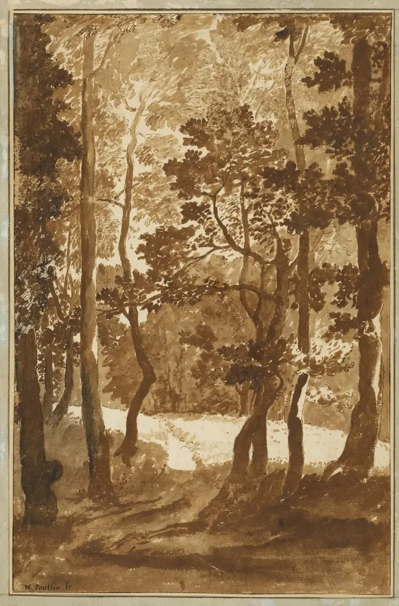 A Path Leading into a Forest Clearing av Nicolas Poussin