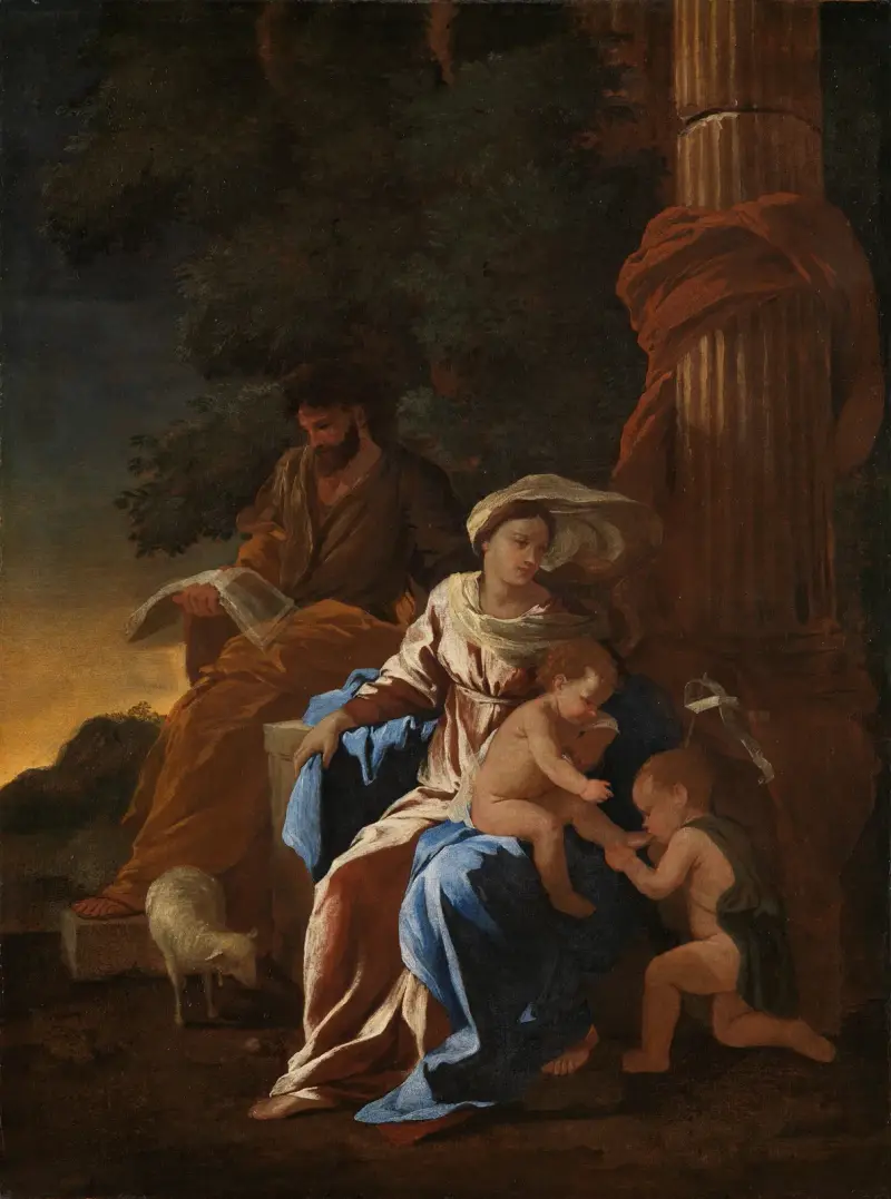 Den heliga familjen med Johannes Döparen som barn av Nicolas Poussin