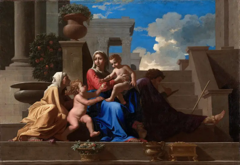 Den heliga familjen på trappan av Nicolas Poussin