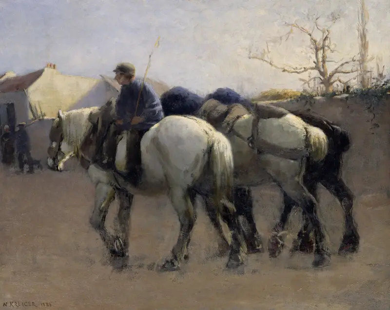 Französische Dorfstraße mit Pferden von Nils Kreuger