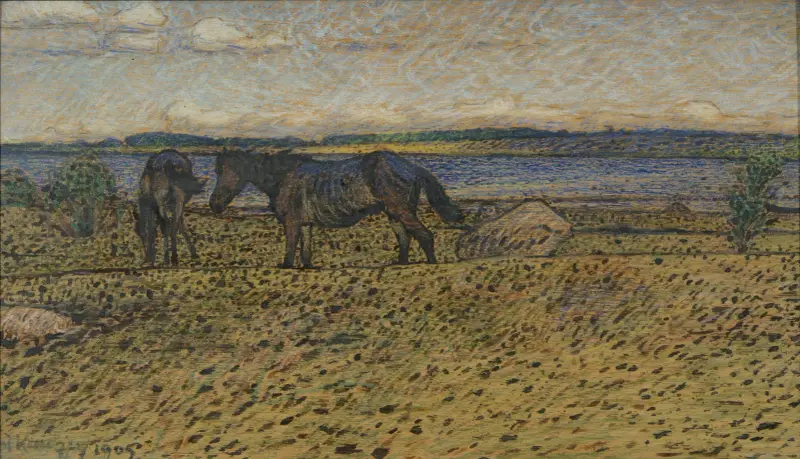 Hästar på stranden av Nils Kreuger