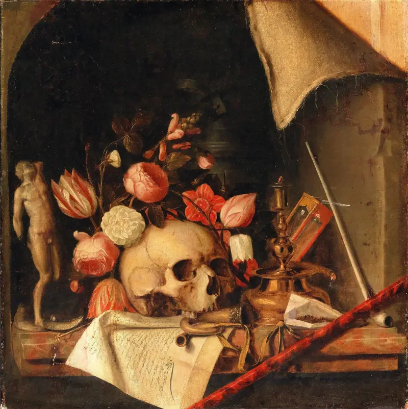 En trompe-l'œil-vanitasstilleben av Cornelis Norbertus Gijsbrechts