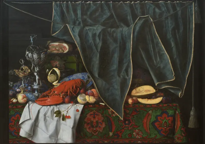 Trompe l'œil med frukoststycke och bägare av Cornelis Norbertus Gijsbrechts
