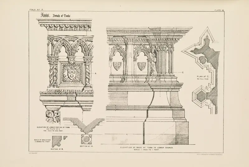 Assisi. Detaljer av gravar, nedre kyrkan. av Richard Norman Shaw