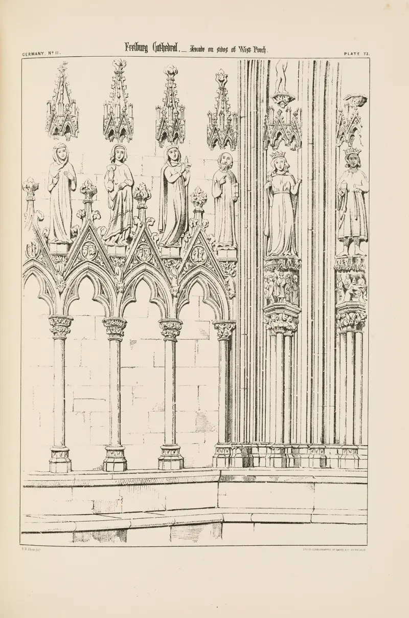 Freiburgs katedral. Vy över arkaden, västra portalen av Richard Norman Shaw
