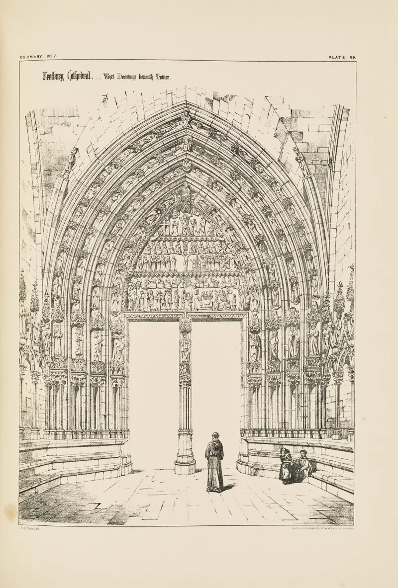 Freiburgs katedral. Vy över den stora västportalen av Richard Norman Shaw