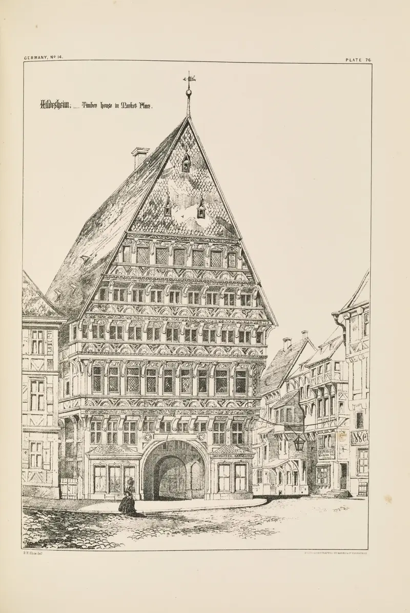 Hildesheim. Korsvirkeshus på torget. Datum 1529 av Richard Norman Shaw