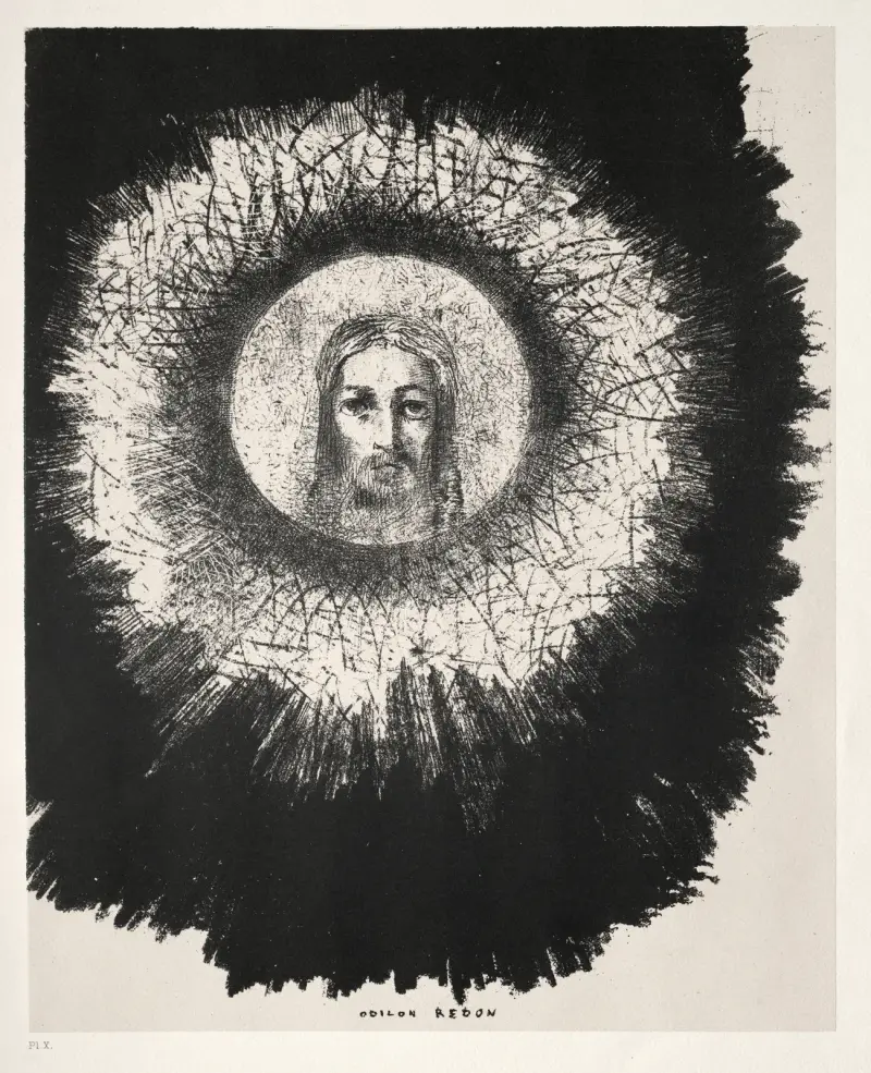Och mitt i solens skiva lyser Jesu Kristi ansikte av Odilon Redon