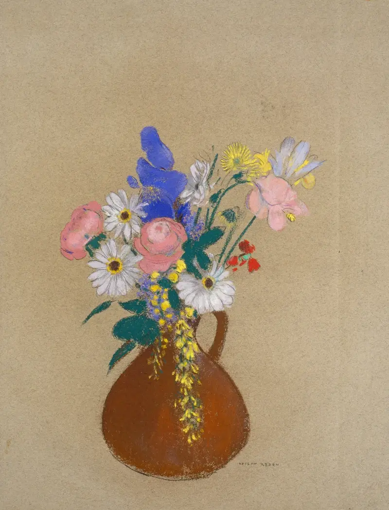 Květinové zátiší v hnědé váze, Odilon Redon
