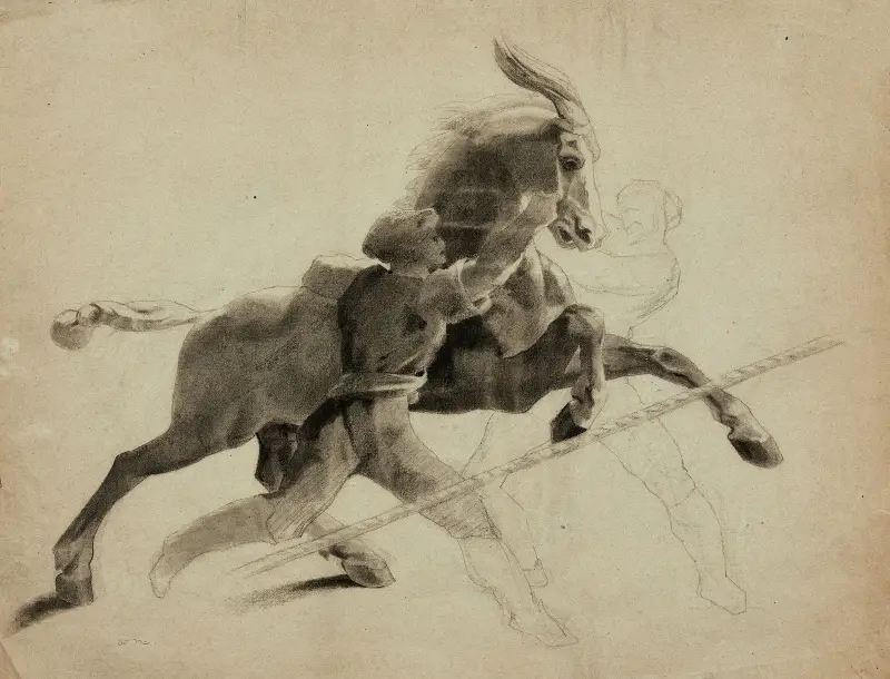 Cheval emballé d’après Géricault av Odilon Redon