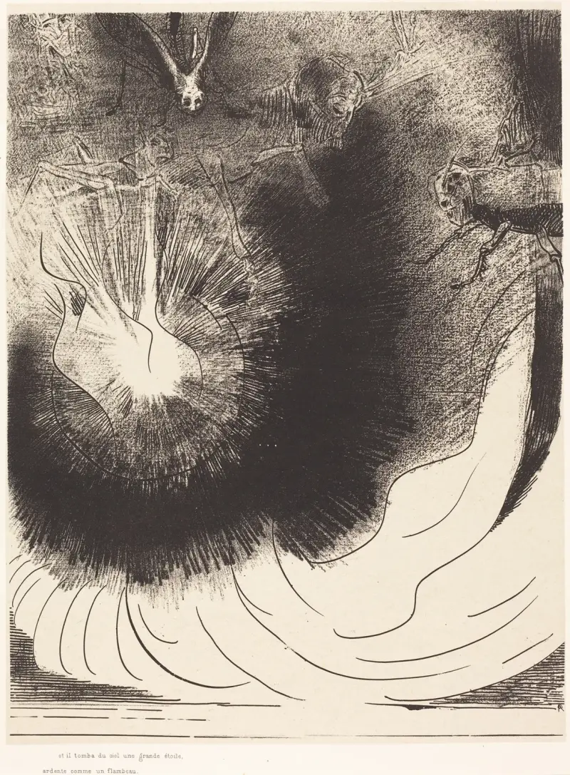 Och från himlen föll en stor och brinnande stjärna av Odilon Redon