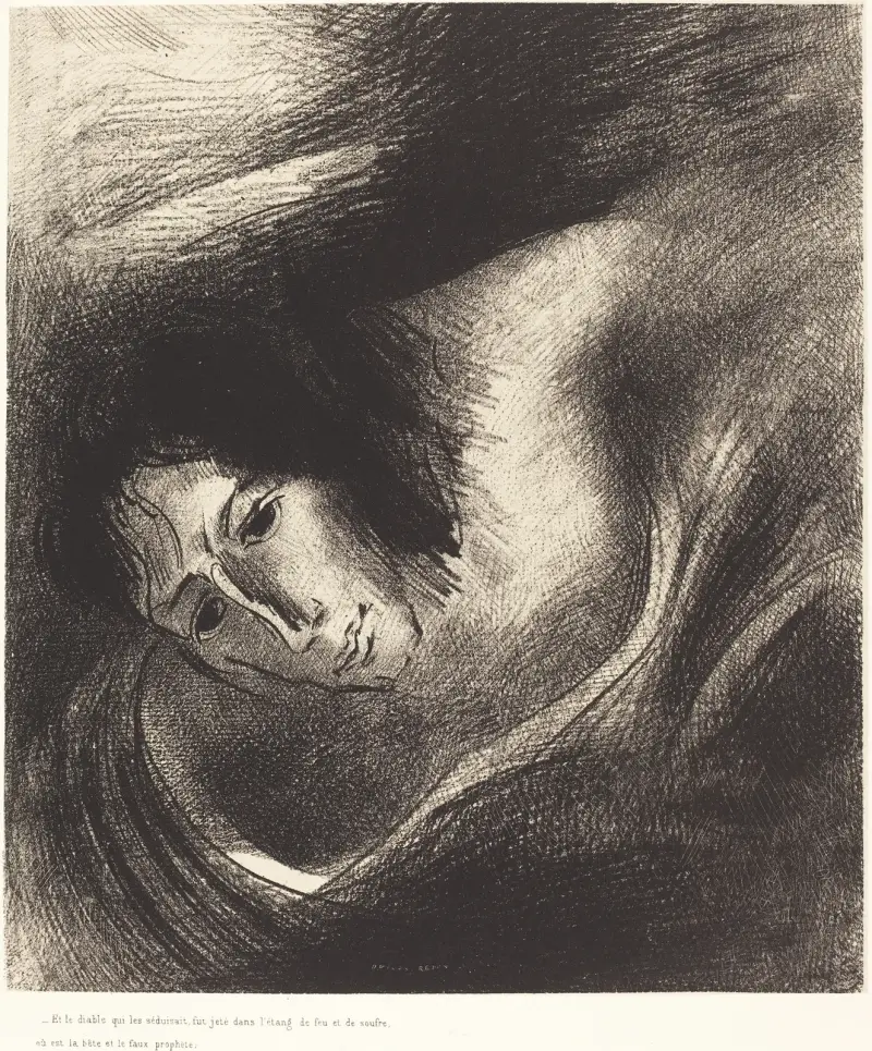 I diabeł, który ich zwodził, został wrzucony do jeziora ognia i siarki, gdzie jest bestia i fałszywy prorok, 1899 – nr 2, Odilon Redon