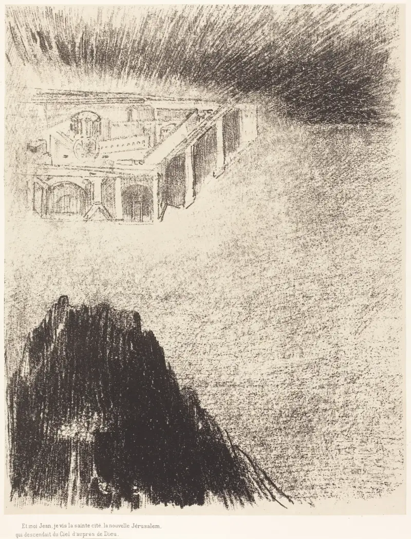Och jag, Johannes, såg den heliga staden, det nya Jerusalem, komma ned från himlen, från Gud av Odilon Redon
