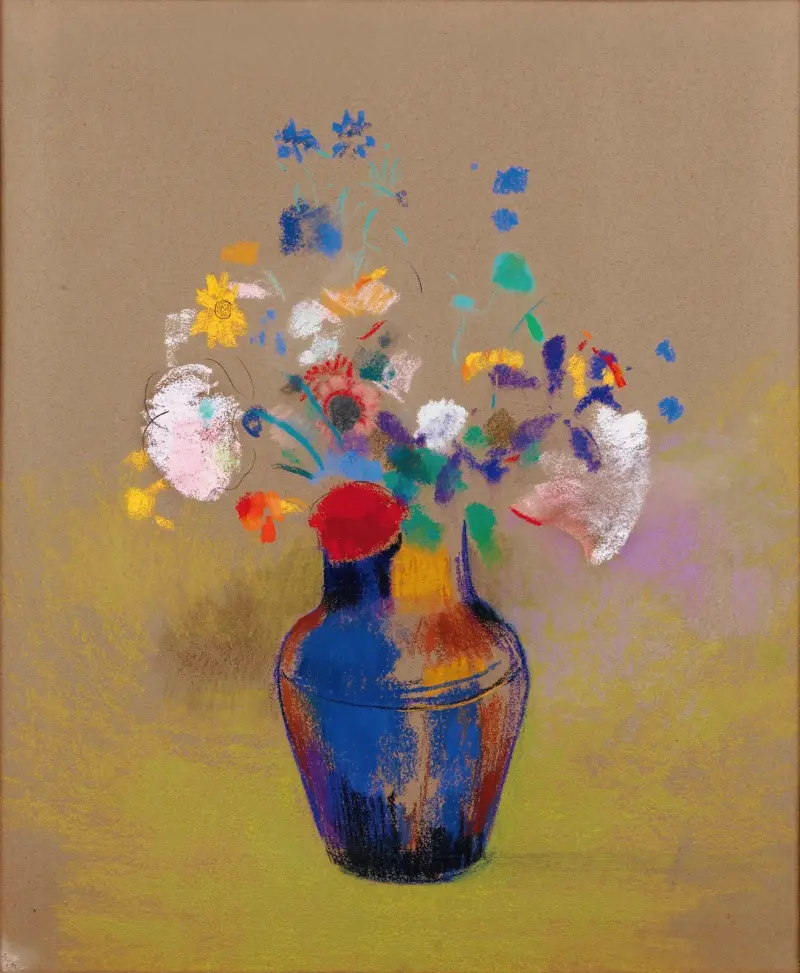 Květiny na šedém pozadí, Odilon Redon
