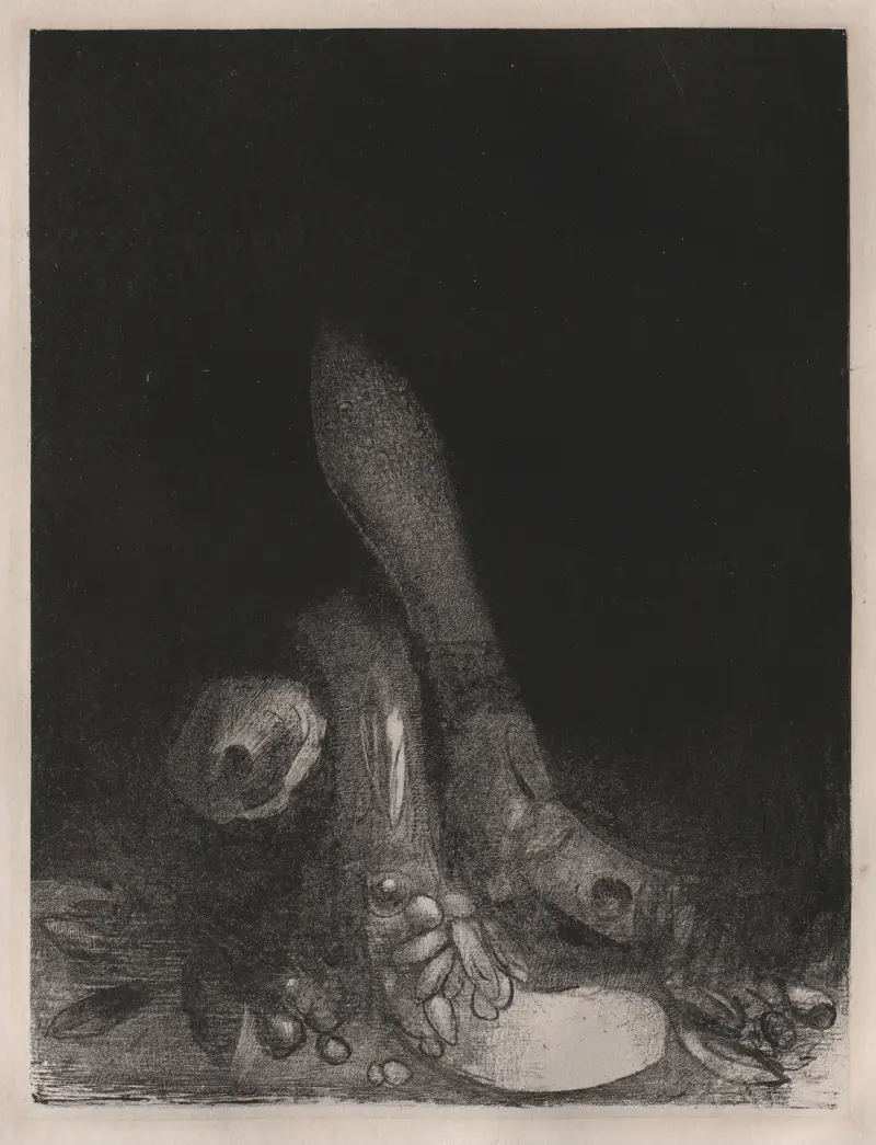 Flowers Fall and the Head of a Python Appears av Odilon Redon