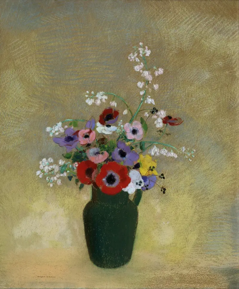 Velká zelená váza s květinami, Odilon Redon