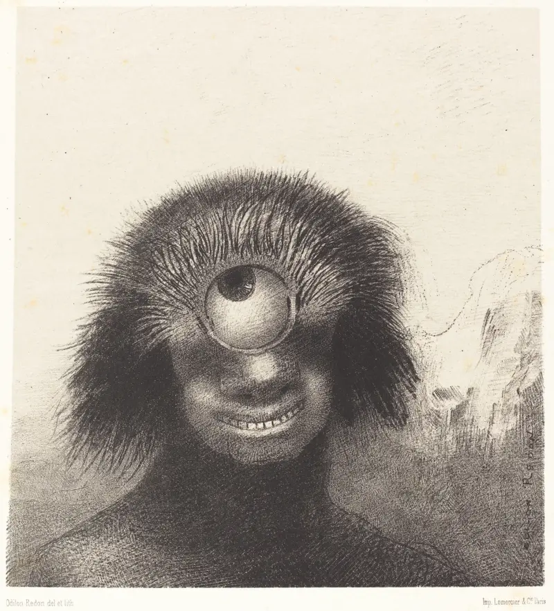 Der deformierte Polyp trieb auf den Ufern, eine Art lächelnder und scheußlicher Zyklop von Odilon Redon
