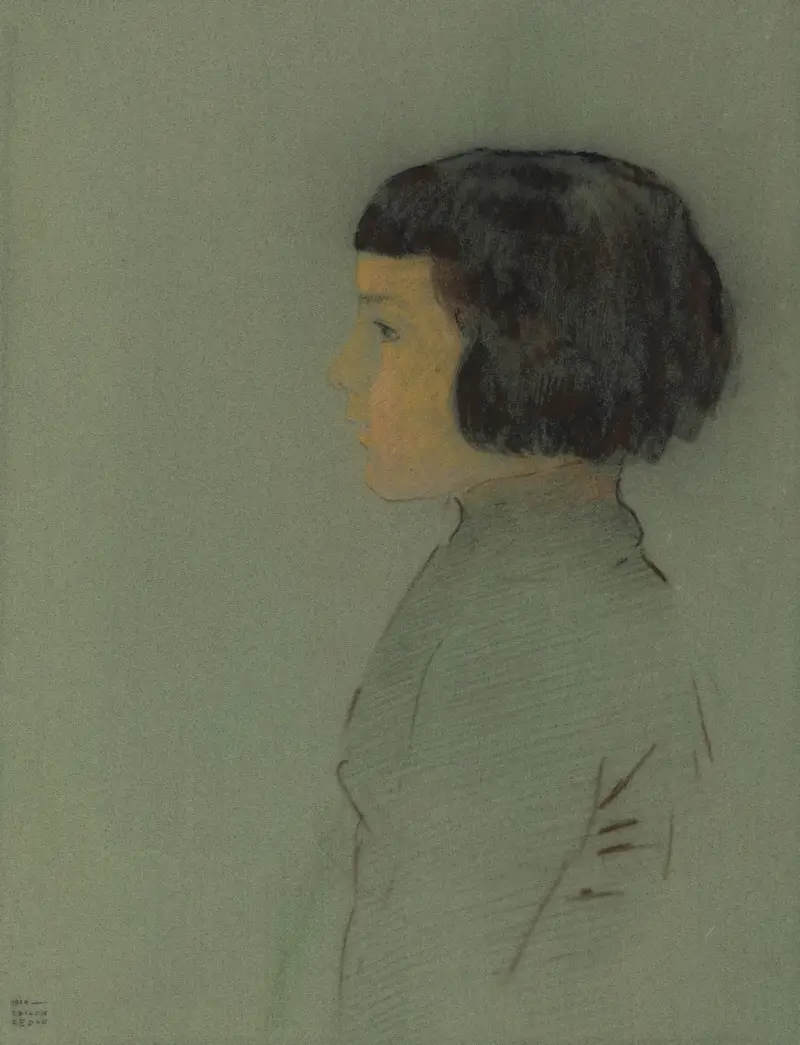 Young Woman in Profile av Odilon Redon