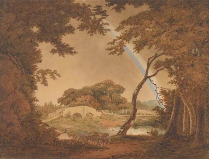 Landskap med regnbåge, vy nära Chesterfield av Joseph Wright of Derby