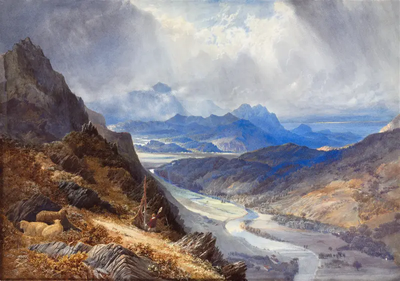Utsikt från Moel Cynwich; över Afon Mawddachs dal mot Cader Idris av William Turner of Oxford
