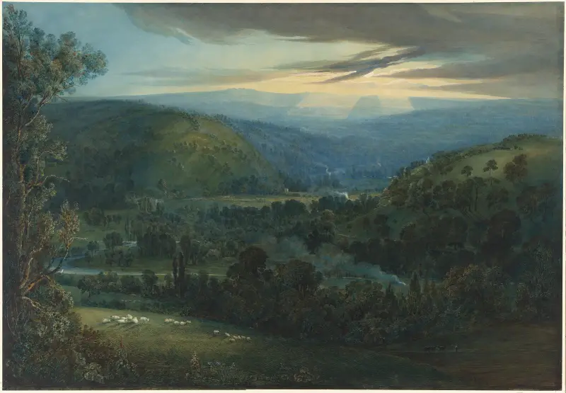 Dawn in the Valleys of Devon av William Turner of Oxford