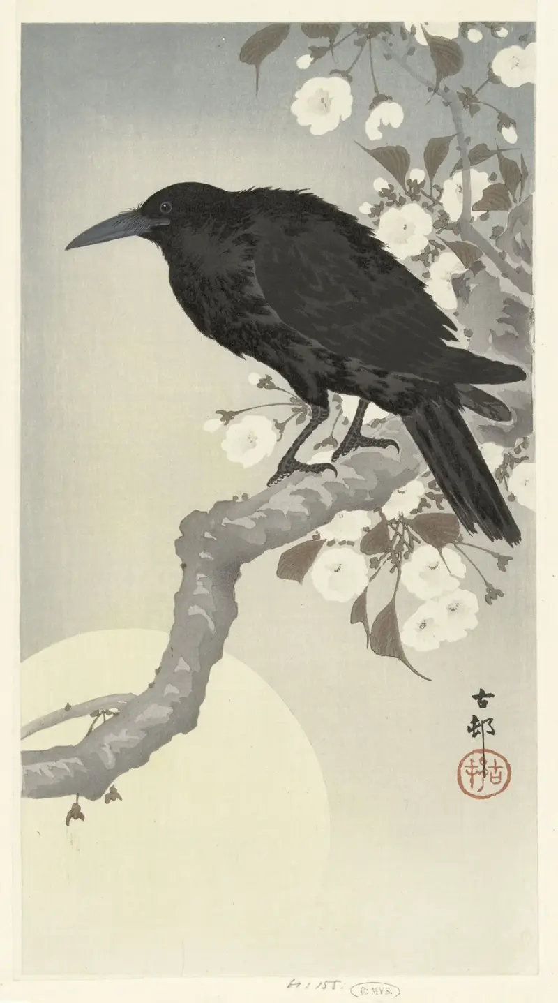 Krähe bei Vollmond von Ohara Koson
