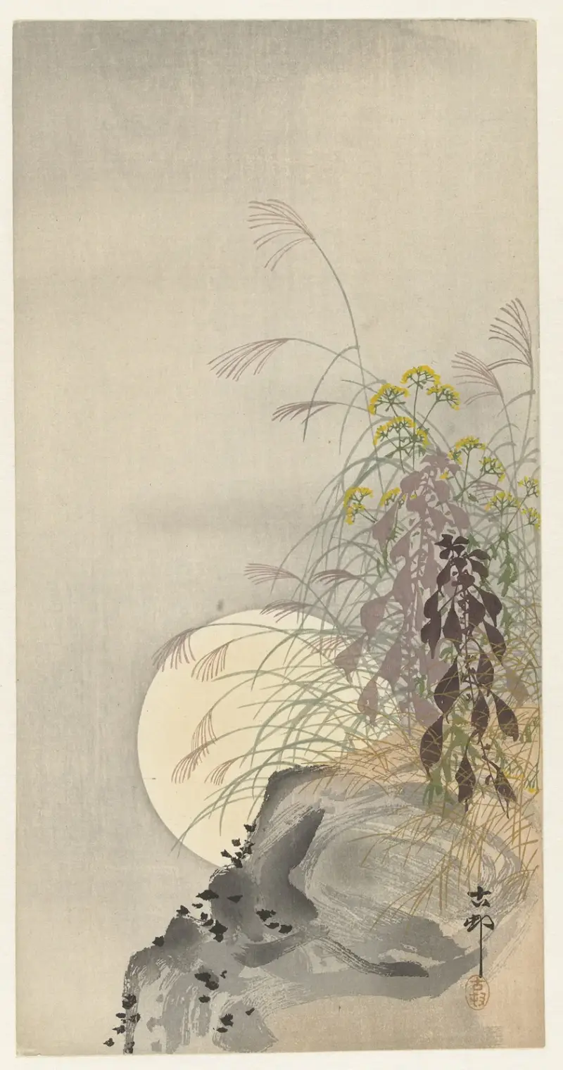Gräser bei Vollmond von Ohara Koson