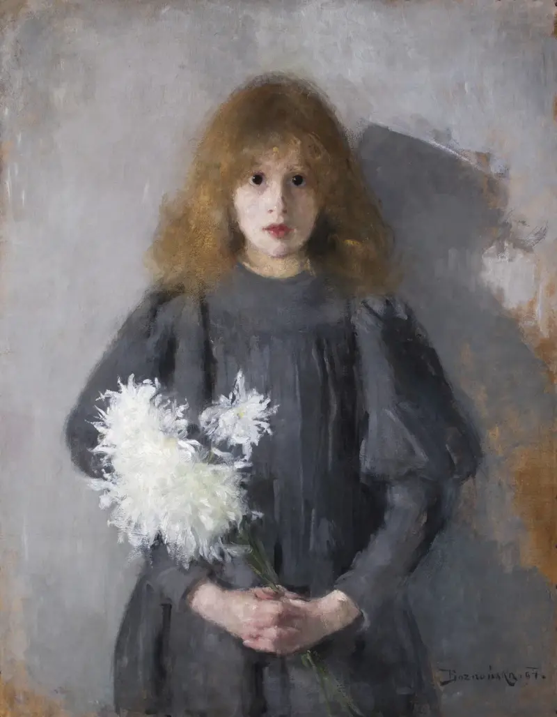 Flicka med krysantemum av Olga Boznanska
