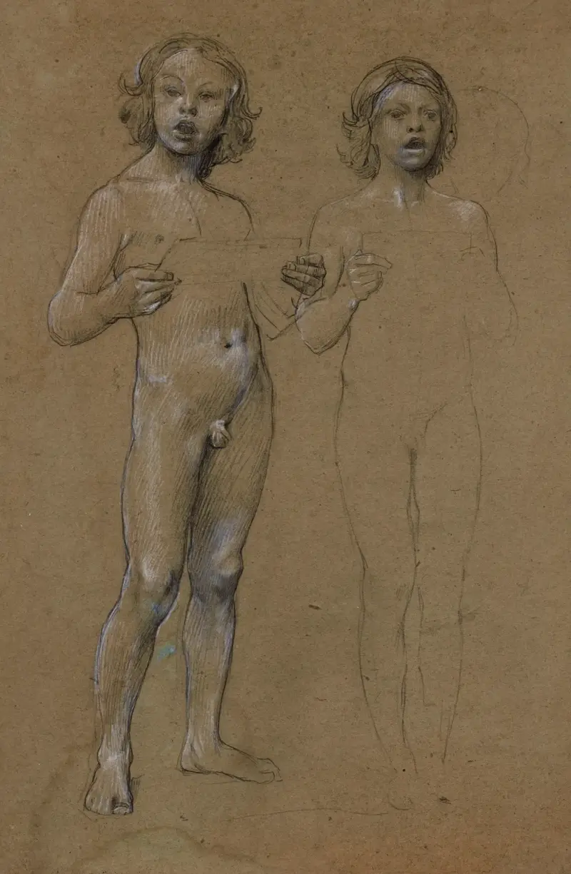 Deux garçons nus chantant av Luc-Olivier Merson