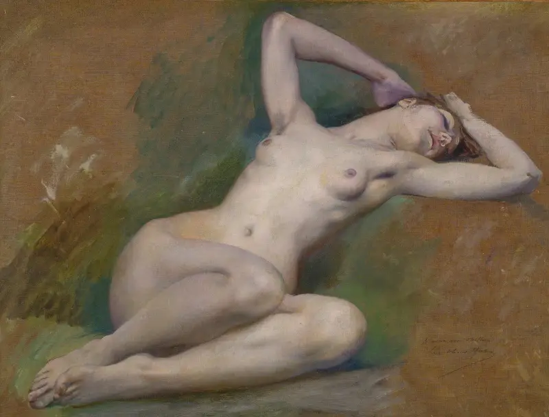 Studie för figuren ”Våren” på Opéra Comique, Paris av Luc-Olivier Merson
