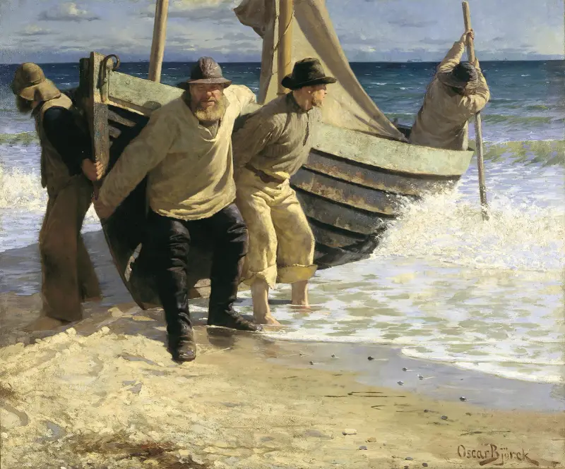 Sjösättning av båten. Skagen av Oscar Björck