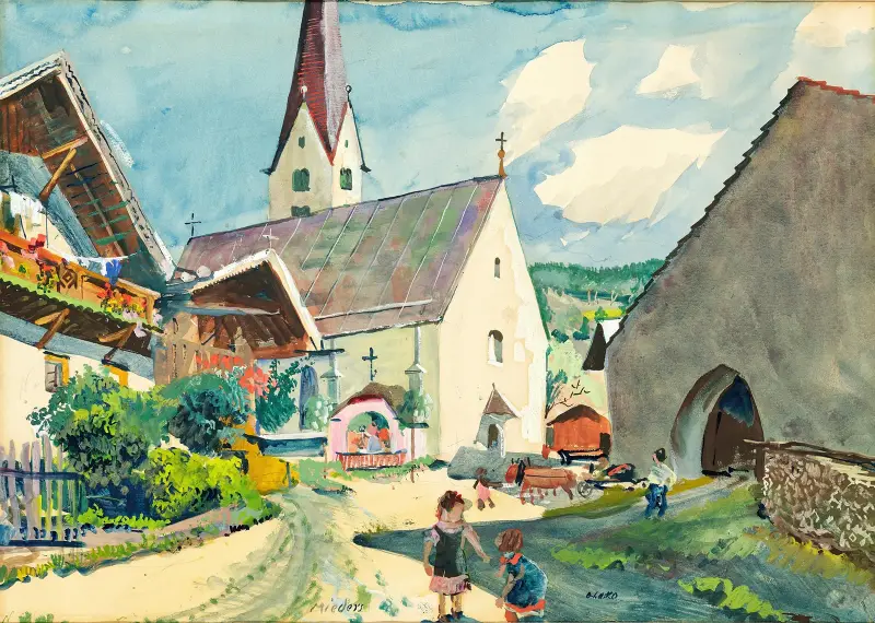 Kyrka i Mieders i Tyrolen av Oskar Laske