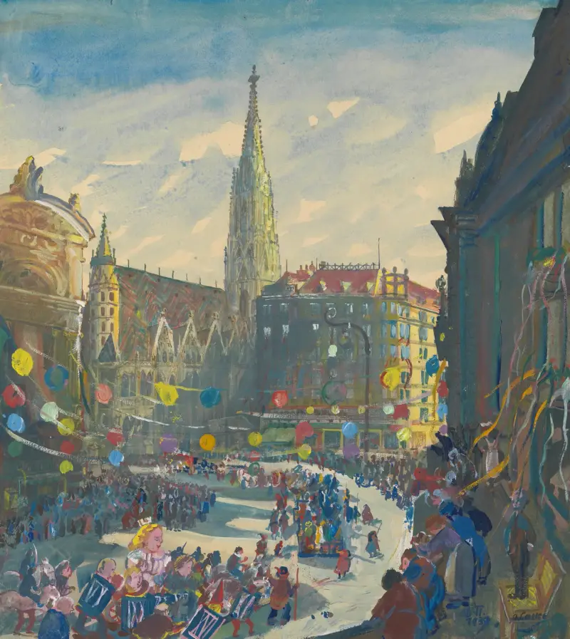 Karnevalståg vid Stock-im-Eisen-Platz av Oskar Laske