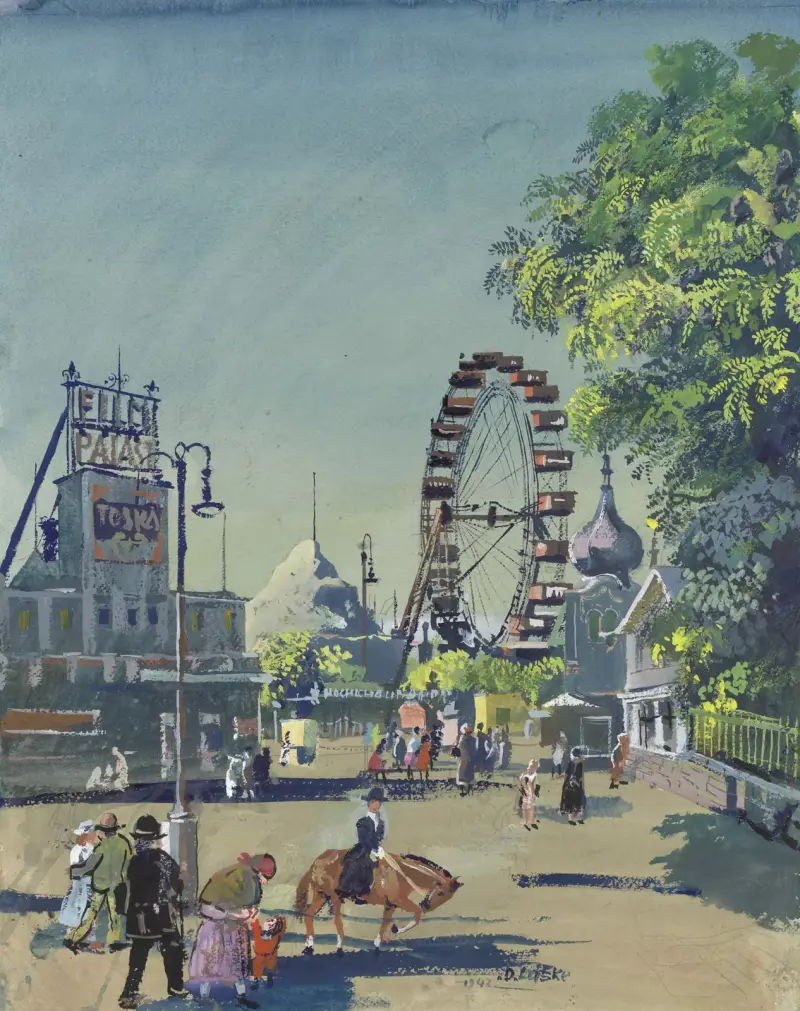 Vid pariserhjulet i Pratern, Riesenrad och Filmpalast av Oskar Laske