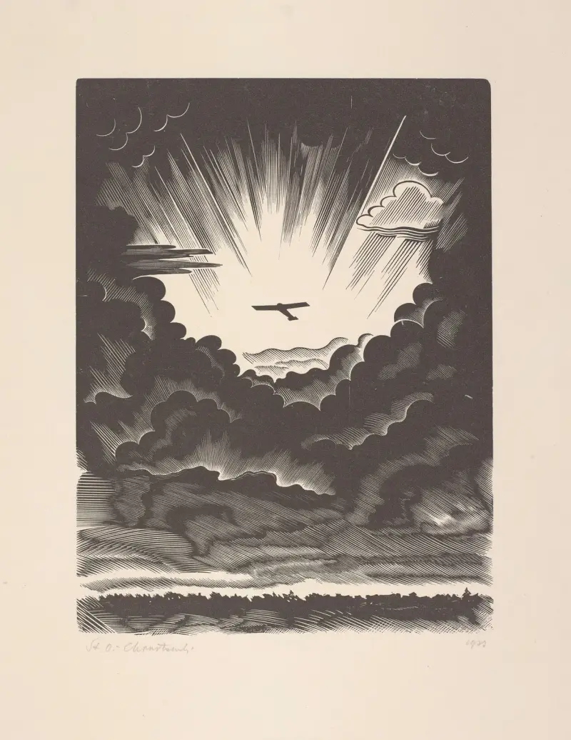 Flug in den Wolken, Illustration zum Gedenkbuch zu Ehren der gefallenen Flieger von Stanisław Ostoja-Chrostowski