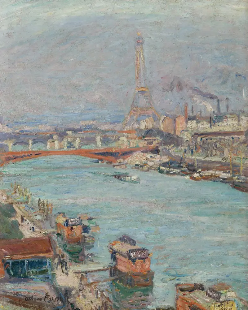 Sekwana w Paryżu, wieża Eiffla, dzień, Emile Othon Friesz