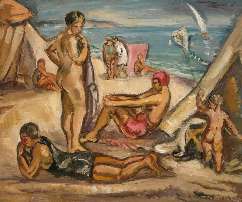 Livlig scen; badande, draken av Emile Othon Friesz