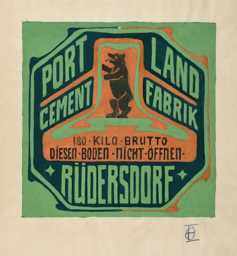 Förpackningsetikett Portland Cementfabrik Rüdersdorf av Otto Eckmann