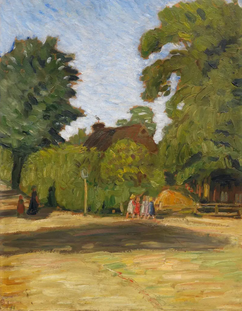 Sen sommaraftermiddag i Fischerhude med flickgrupp av Otto Modersohn