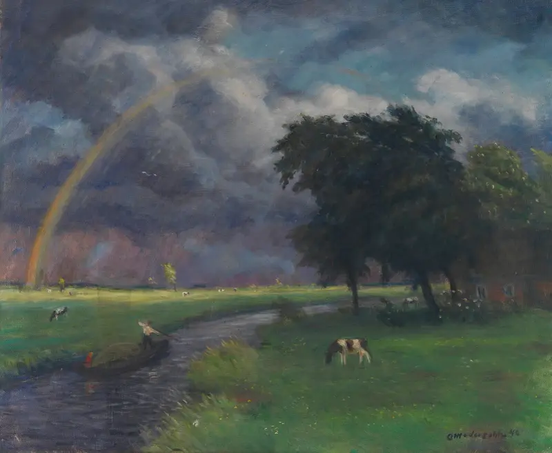 Wiesenlandschaft nach dem Regen (tiefe Sonne) av Otto Modersohn