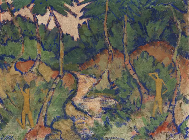 Badende in Landschaft av Otto Mueller