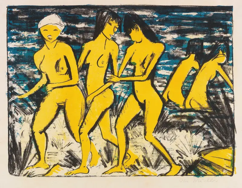 Fünf Gelbe Akte Am Wasser, 1921 – nr 2 av Otto Mueller