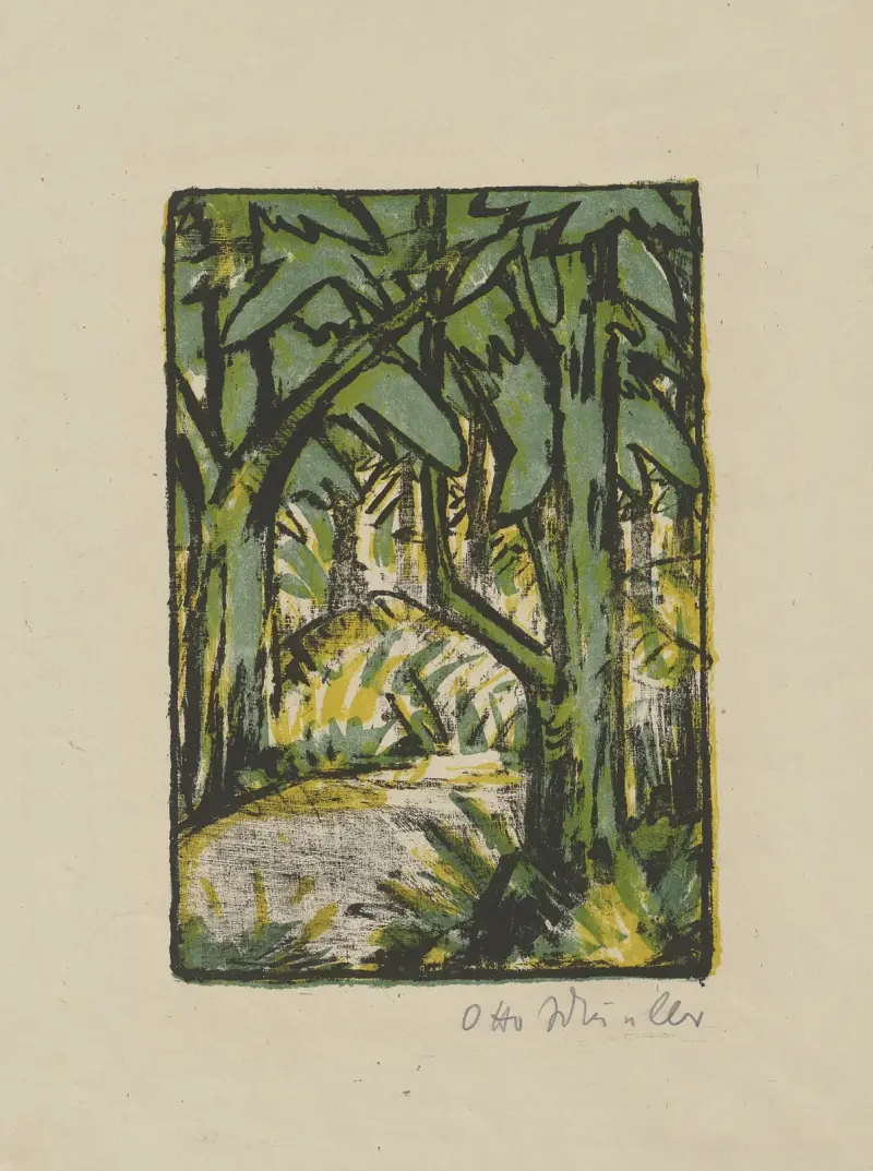 Waldlandschaft av Otto Mueller