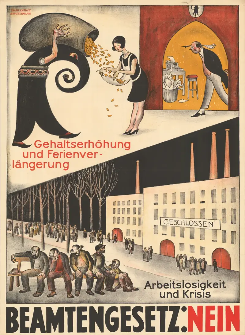 Löneförhöjning och förlängd semester – Arbetslöshet och kris – Tjänstemannalagen; Nej av Otto Plattner