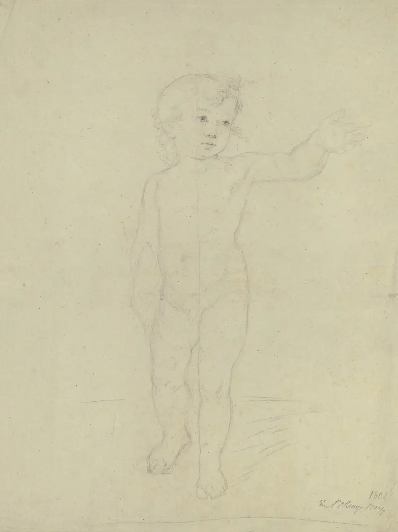 Akt av pojke med upplyft vänster arm av Philipp Otto Runge