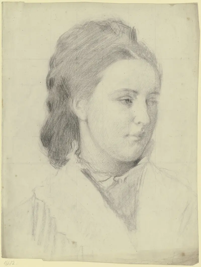 Bildnis einer jungen Frau in Dreiviertelansicht von Otto Scholderer