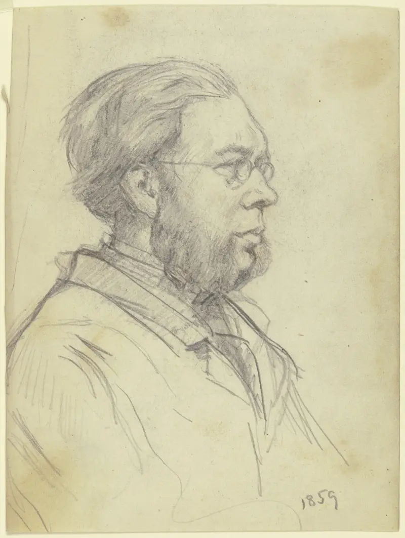 Portret mężczyzny w półpostaci zwróconego w lewo z brodą dwudzielną i okularami, Otto Scholderer