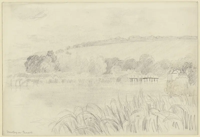 Flodlandskap vid Streatley-on-Thames av Otto Scholderer