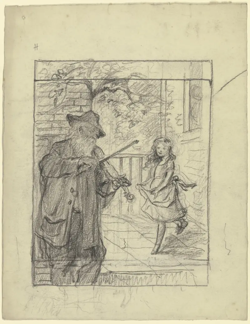 Geiger mit tanzendem Mädchen av Otto Scholderer